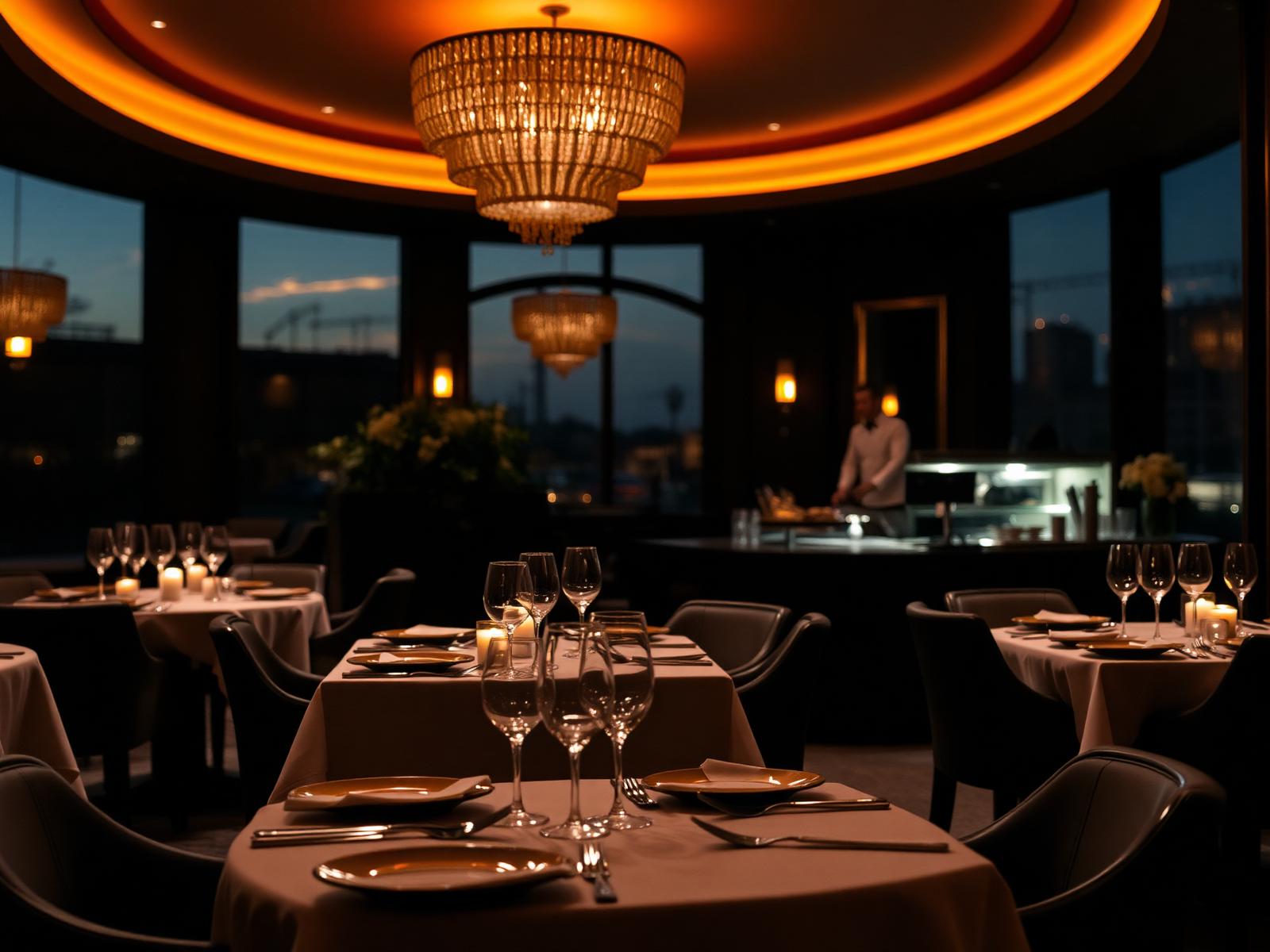 Salle de restaurant à l'heure dorée